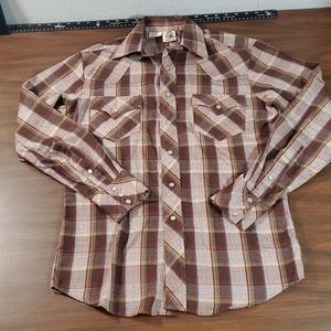 Vintage 70s Kennington Pearl Snap Western Rodeo Shirt Autumn Earth‎ Tones MEDIUM